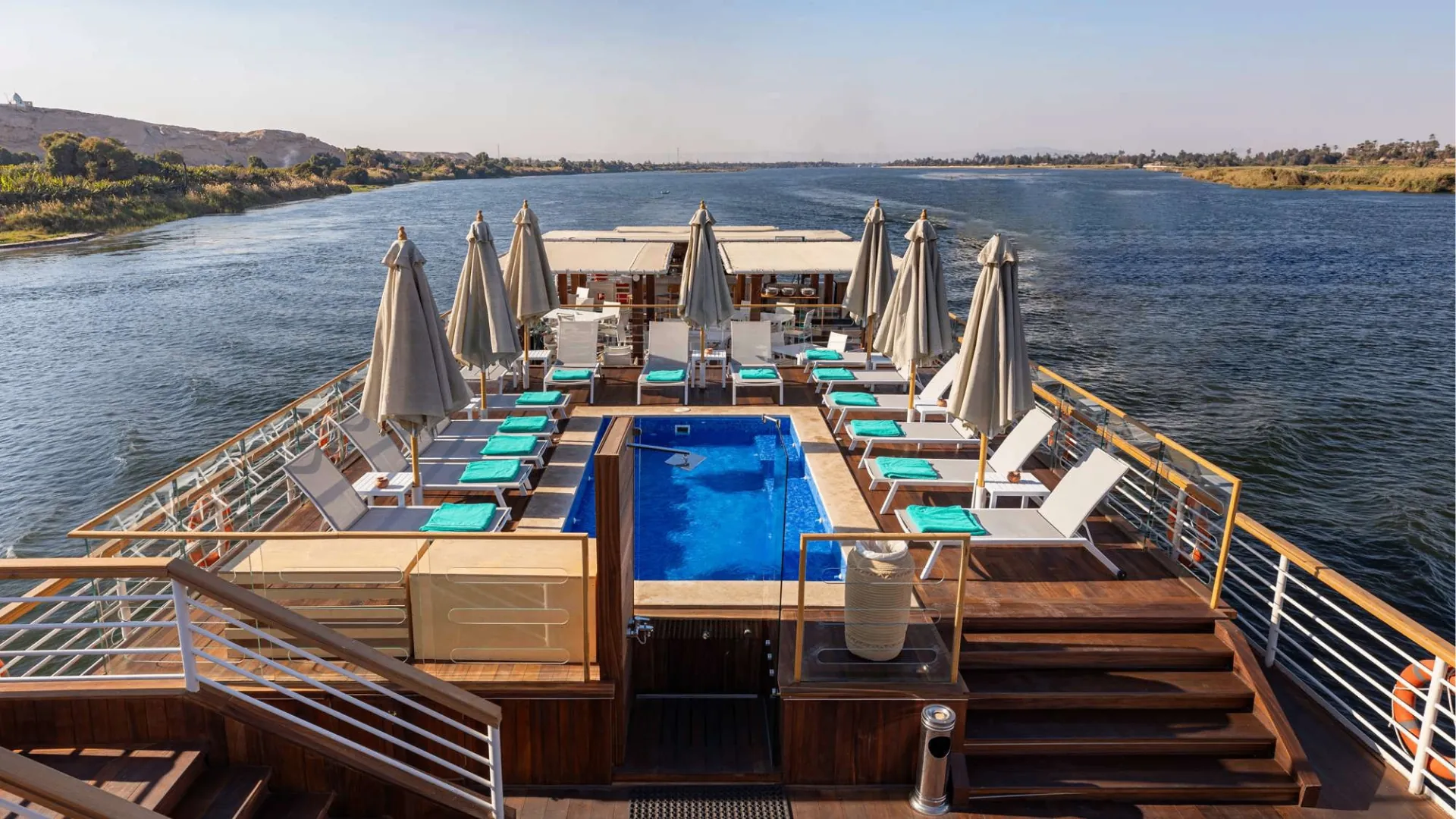 Upper deck with pool and Nile views