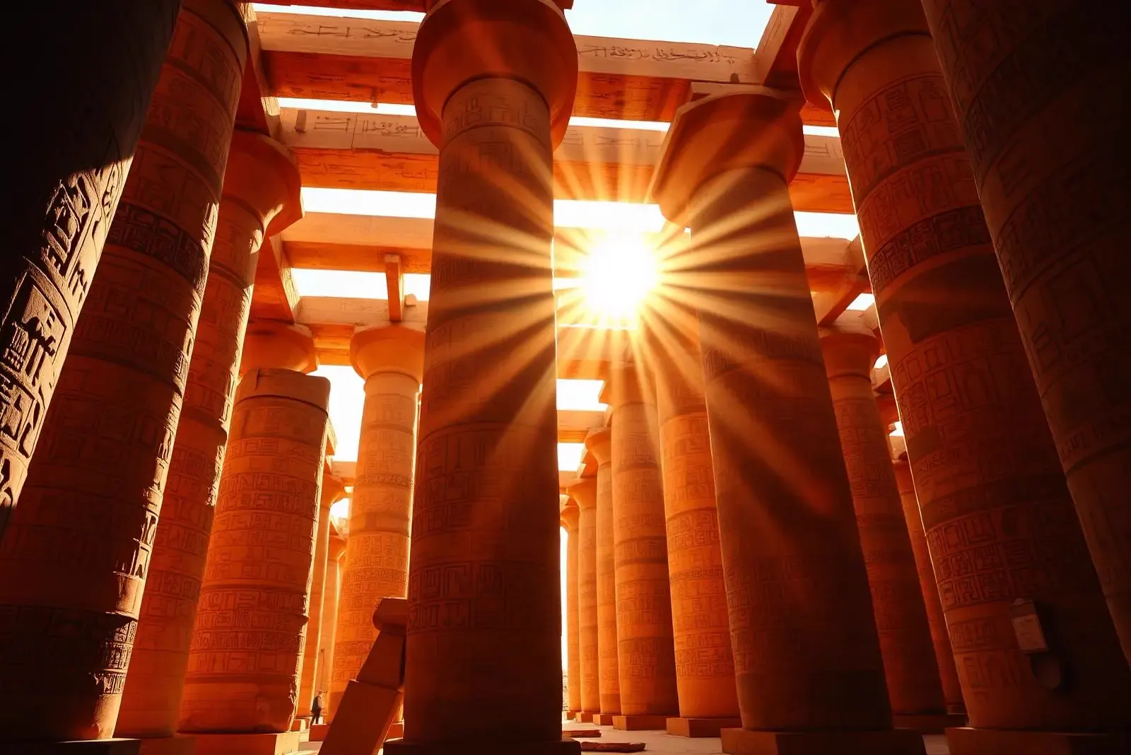 Karnak Temple columns at sunrise