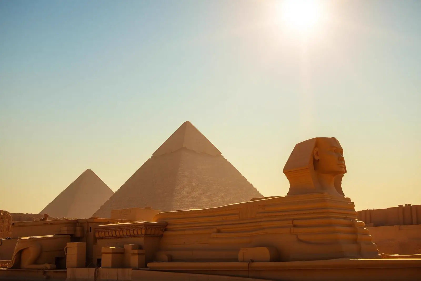 Pyramids of Giza at dusk